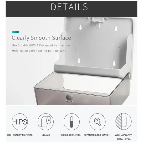 Wall-Mounted Tissue Paper Dispenser, High-Impact ABS Napkin & Paper Towel Holder with Locking Key, Window Refill Design for Bathroom, Kitchen, Home & Office (26 x 21 x 10 cm) - 4