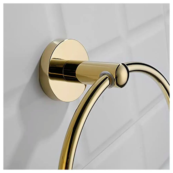 Gold Towel Ring Golden Round Towel Hanger for Kitchen and Bathroom, Stainless Steel. - 4
