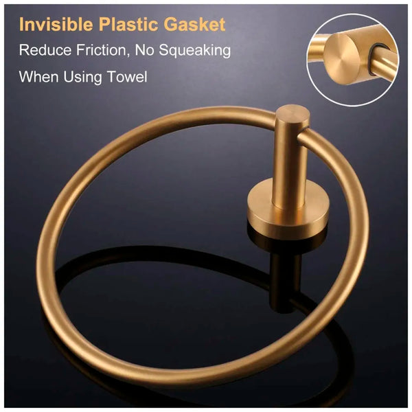 Gold Towel Ring Golden Round Towel Hanger for Kitchen and Bathroom, Stainless Steel. - 7