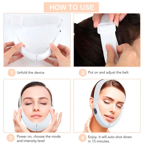 V Face Shaper LED Photon Therapy Micro Current Vibration V Face Slimming Massager V-Line Up Face Lifting Belt Chin Lifting Device, Skin Groomer EMS - 4