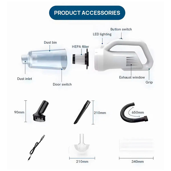 Cordless Vacuum Cleaner, Portable High-Power Motor with Strong Suction, Handheld Rechargeable Hoover with 4 Multi-Use Attachments for Home, Car & Office (White) - 4