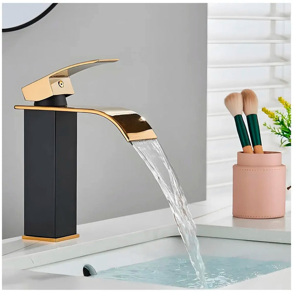 Black Gold Small Waterfall Faucet Single Lever Basin Mixer Waterfall Short Black, SS Material, for Bathroom Washbasins Toilets 7 Inches Height. - 4