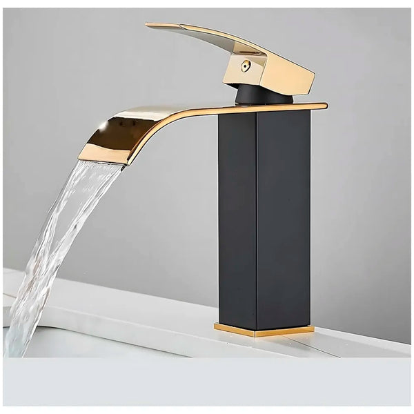 Black Gold Small Waterfall Faucet Single Lever Basin Mixer Waterfall Short Black, SS Material, for Bathroom Washbasins Toilets 7 Inches Height. - 5