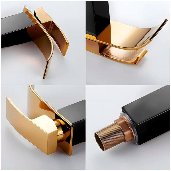 Black Gold Small Waterfall Faucet Single Lever Basin Mixer Waterfall Short Black, SS Material, for Bathroom Washbasins Toilets 7 Inches Height. - 6