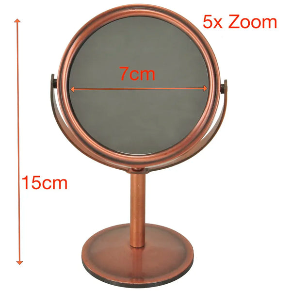 Pocket Size Vanity Mirror with 5X Magnification and Standard Tabletop Shaving Makeup ~ 2 in 1~15 cm (Bronze) - 2