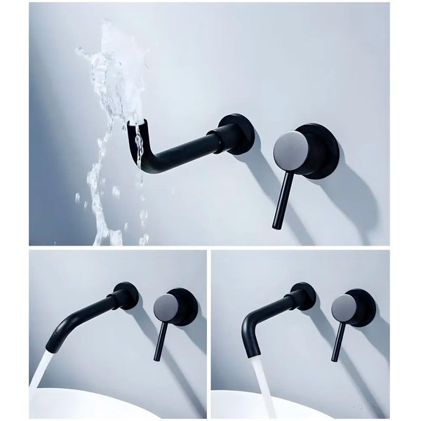 SS Black Mixer Hot and Cold Basin Tap Faucet Basin Mixer Wall Mounted Mixer with Concealed Parts, for Bathroom Wash Basin Matt Black -19.5cm - 3