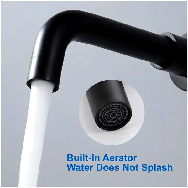 SS Black Mixer Hot and Cold Basin Tap Faucet Basin Mixer Wall Mounted Mixer with Concealed Parts, for Bathroom Wash Basin Matt Black -19.5cm - 6