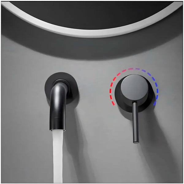 SS Black Mixer Hot and Cold Basin Tap Faucet Basin Mixer Wall Mounted Mixer with Concealed Parts, for Bathroom Wash Basin Matt Black -19.5cm - 7