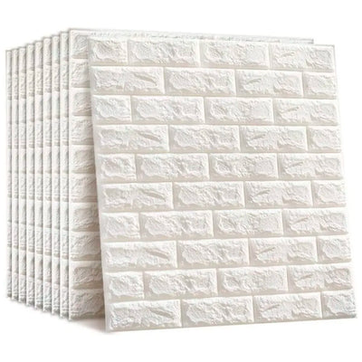 4 Pcs Foam Wall Paper, 3D Brick Wall Stickers Self-Adhesive Panel Decal PE Wallpaper - Peel and Stick Wall Panels (4, White Bricks)(23.2 Sqft)