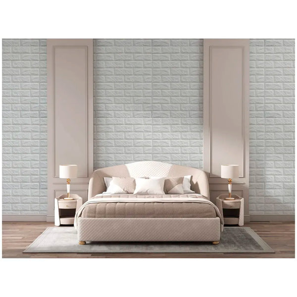 4 Pcs Foam Wall Paper, 3D Brick Wall Stickers Self-Adhesive Panel Decal PE Wallpaper - Peel and Stick Wall Panels (4, White Bricks)(23.2 Sqft) - 7