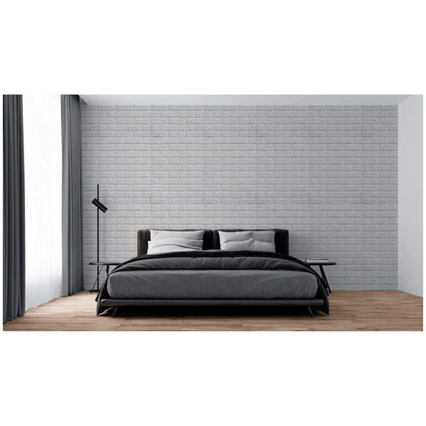 4 Pcs Foam Wall Paper, 3D Brick Wall Stickers Self-Adhesive Panel Decal PE Wallpaper - Peel and Stick Wall Panels (4, White Bricks)(23.2 Sqft) - 9