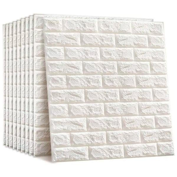 8 Pcs Wall Paper, 3D Brick Wall Stickers Self-Adhesive Panel Decal PE Wallpaper - Peel and Stick Wall Panels (8, White Bricks) 46.4 Sq. Ft.