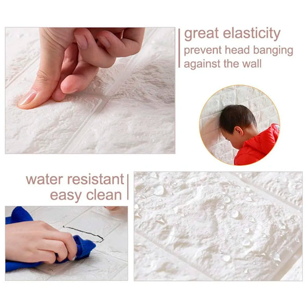 8 Pcs Wall Paper, 3D Brick Wall Stickers Self-Adhesive Panel Decal PE Wallpaper - Peel and Stick Wall Panels (8, White Bricks) 46.4 Sq. Ft. - 3