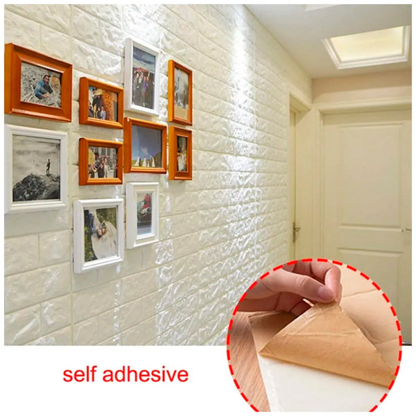 8 Pcs Wall Paper, 3D Brick Wall Stickers Self-Adhesive Panel Decal PE Wallpaper - Peel and Stick Wall Panels (8, White Bricks) 46.4 Sq. Ft. - 4