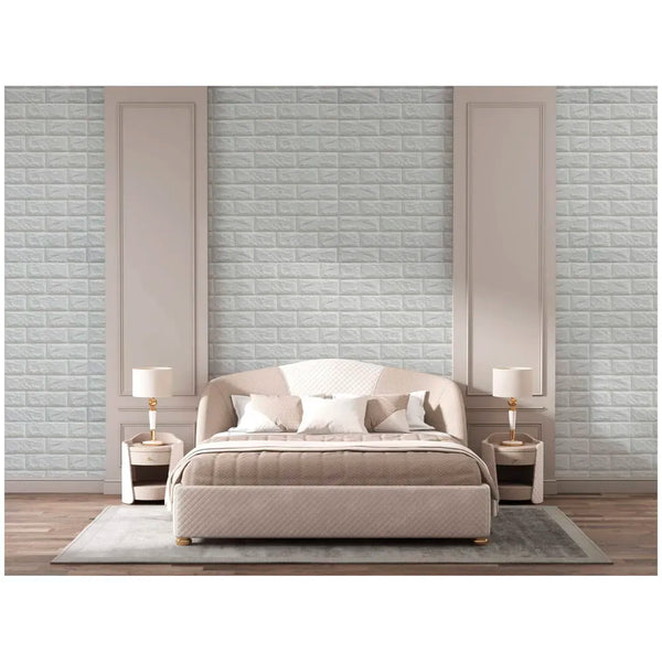 8 Pcs Wall Paper, 3D Brick Wall Stickers Self-Adhesive Panel Decal PE Wallpaper - Peel and Stick Wall Panels (8, White Bricks) 46.4 Sq. Ft. - 7