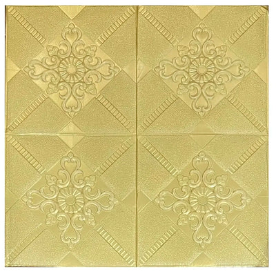 Gold Foam Wall Paper, 3D Wall Stickers 70 x 70 Cm Self-Adhesive Panel Decal PE Wallpaper - Peel and Stick Wall Panels Golden (1)