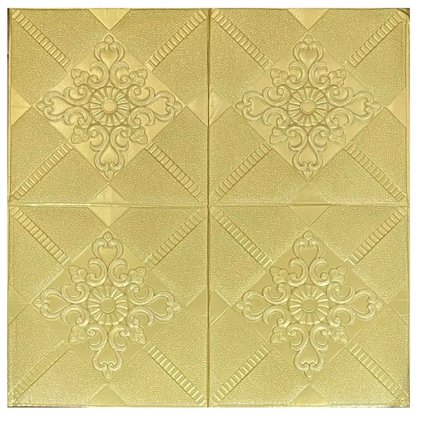 Gold Foam Wall Paper, 3D Wall Stickers 70 x 70 Cm Self-Adhesive Panel Decal PE Wallpaper - Peel and Stick Wall Panels Golden (1)