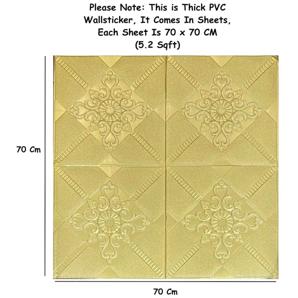 Gold Foam Wall Paper, 3D Wall Stickers 70 x 70 Cm Self-Adhesive Panel Decal PE Wallpaper - Peel and Stick Wall Panels Golden (1) - 2