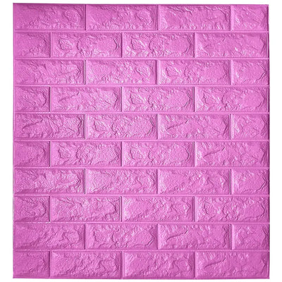 Pink Foam Wall Paper, 3D Brick Wall Stickers Self-Adhesive Panel Decal PE Wallpaper - Peel and Stick Wall Panels, 5.8 Sqft