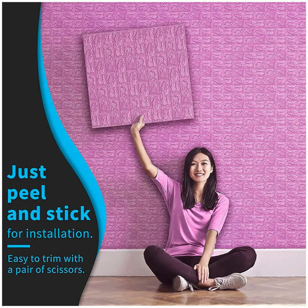Pink Foam Wall Paper, 3D Brick Wall Stickers Self-Adhesive Panel Decal PE Wallpaper - Peel and Stick Wall Panels, 5.8 Sqft - 4