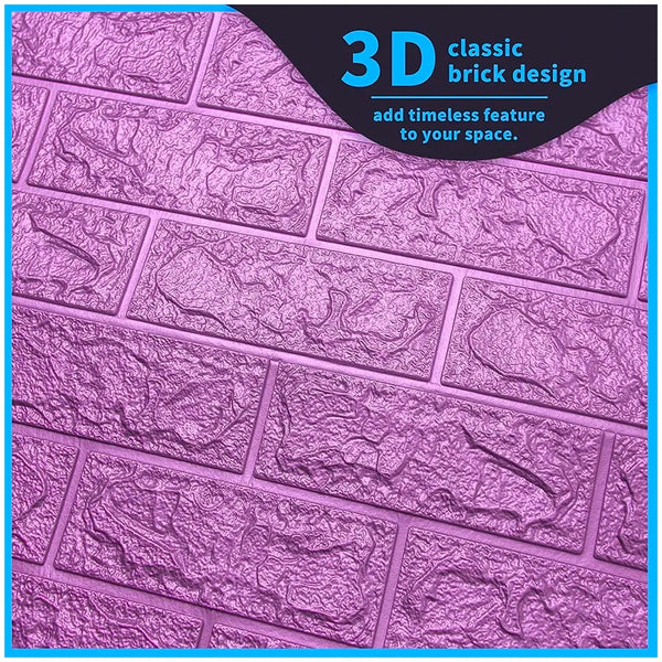 Pink Foam Wall Paper, 3D Brick Wall Stickers Self-Adhesive Panel Decal PE Wallpaper - Peel and Stick Wall Panels, 5.8 Sqft - 6