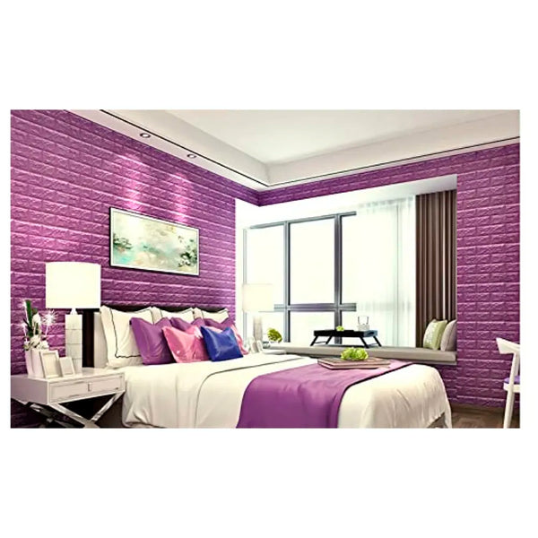 Pink Foam Wall Paper, 3D Brick Wall Stickers Self-Adhesive Panel Decal PE Wallpaper - Peel and Stick Wall Panels, 5.8 Sqft - 7