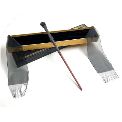 Premium Polyresin & Metal Magic Wand Wizard Sorcerers Wand With Ribbon Box Metal Core Inside, Life Size 1:1 (Style 2) (Black), Kid