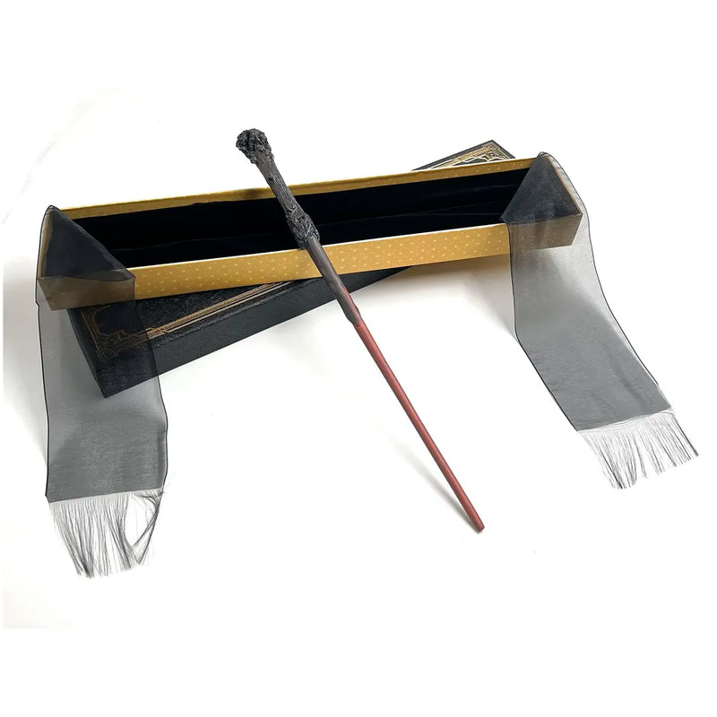 Premium Polyresin & Metal Magic Wand Wizard Sorcerers Wand With Ribbon Box Metal Core Inside, Life Size 1:1 (Style 2) (Black), Kid