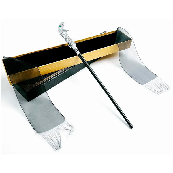 Premium Polyresin & Metal Magic Wand Wizard Sorcerers Wand with Ribbon Box Metal Core Inside, Life Size 1:1 (Style 5) black