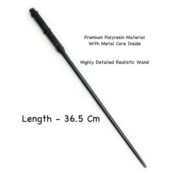Premium Polyresin & Metal Magic Wand Wizard Sorcerer S Wand With Ribbon Box Metal Core Inside, Life Size 1:1 (Style 3) - Black - 2