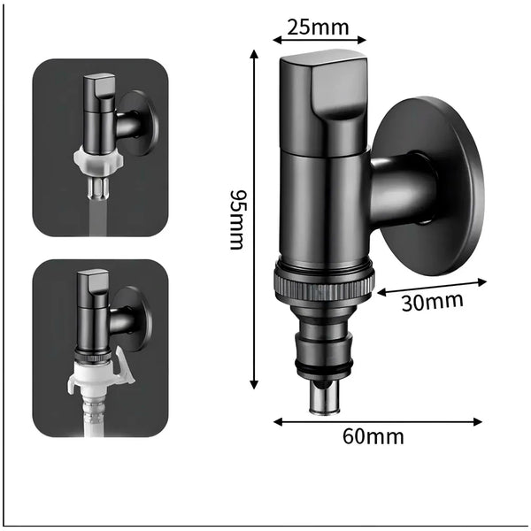 Washing machine Pipe connector Tap Angular Black for Bathroom wash basin, Geyser Angle Valve for Bathroom | Wall Mounted. Stop Cock Toilet Commode, Washbasin, 9.5 cm x 3cm - 2