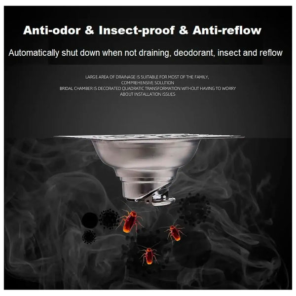 AQUAKART 4 x 4 Inch Washing Machine and Dish Washer Floor Drain - Silver with Chrome Finish - Floor Trap for Bathroom, Kitchen - Anti Clogging & Anti Pests. - 2