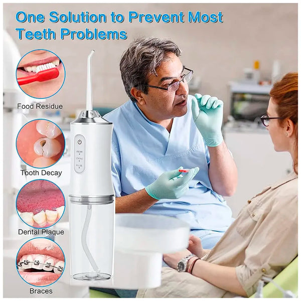 Water Flosser Portable Dental Water Jet Oral Teeth Irrigator Waterproof Tooth Cleaner Water Flosser Oral Flosser 3 Modes And 4 Nozzels 220 ML - 7