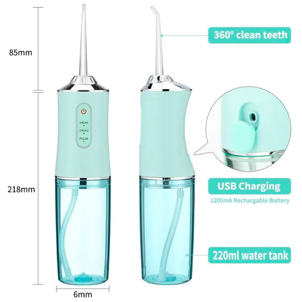 Water Flosser Portable Dental Water Jet Oral Teeth Irrigator Waterproof Tooth Cleaner Water Flosser Oral Flosser 3 Modes And 4 Nozzels 220 ML - 8
