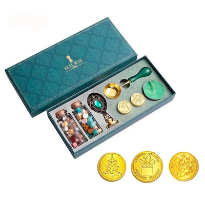 Wax Seal Stamp Kit, Wax Seal Kit, Seal Stamp Kit, Wax Seal Stamp for Craft with Wooden Handle, Sealing Wax Melting Spoon, Candles, and Fine Gift Box 3 Stamps