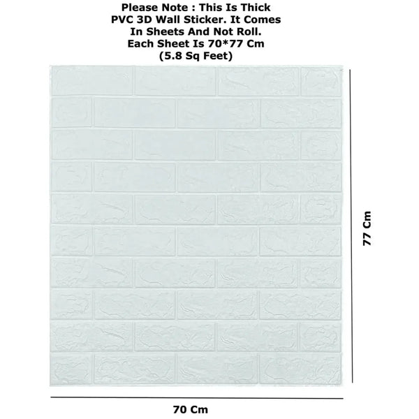 PVC Thick Wallpaper self Adhesive White Bricks wall Sticker with Glue Included for All wall Types (White Bricks, 100) - 2