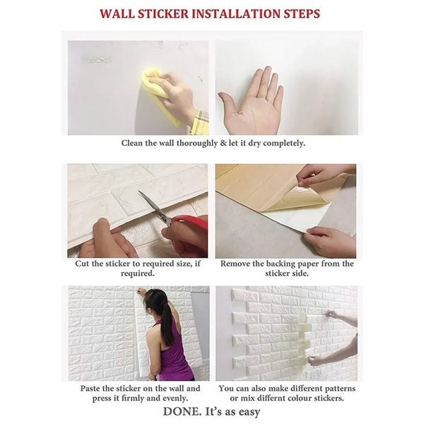 PVC Thick Wallpaper self Adhesive White Bricks wall Sticker with Glue Included for All wall Types (White Bricks, 100) - 7