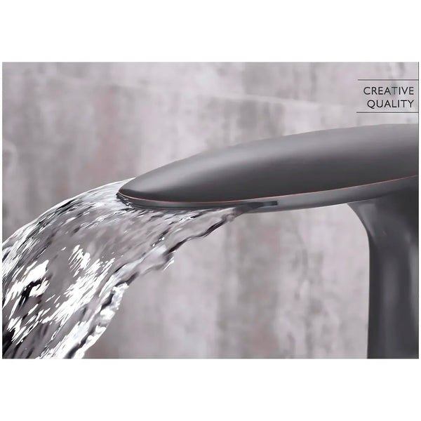 Waterfall Dark Grey Faucet Tap Mixer Hot and Cold Heavy Single Lever Basin Mixer 15.5 Cm 360 Degree Rotating Spout and Ceramic Cartridge for Bathroom Wash Basins - 3