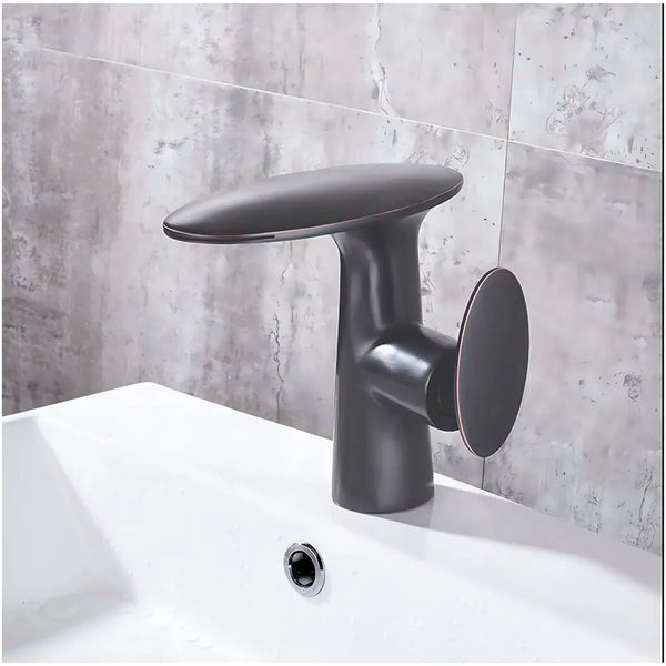 Waterfall Dark Grey Faucet Tap Mixer Hot and Cold Heavy Single Lever Basin Mixer 15.5 Cm 360 Degree Rotating Spout and Ceramic Cartridge for Bathroom Wash Basins - 4
