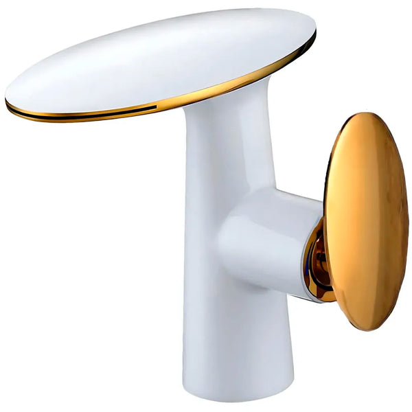 Waterfall White Gold Faucet Tap Mixer Hot and Cold Heavy Single Lever Basin Mixer 15.5 Cm 360 Degree Rotating Spout and Ceramic Cartridge for Bathroom Wash Basins - 6